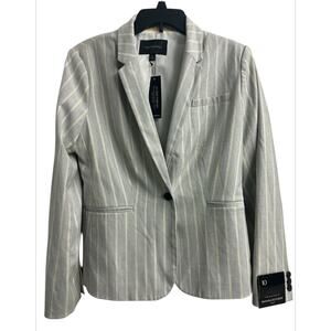 Banana Republic Gray/ Yellow Pinstriped Washable Career Blazer Coat Womens Sz 10